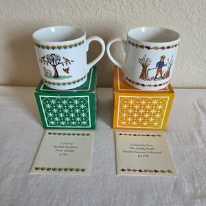 Gevalia Kaffe Swedish Seasons Collection Coffee Mug Set of 2 Folk Art Ceramic